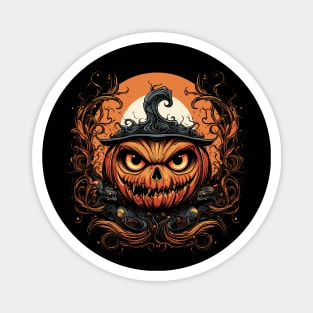 Halloween Pumpkin, Spooky Pumpkin Face, Witch Hat Magnet